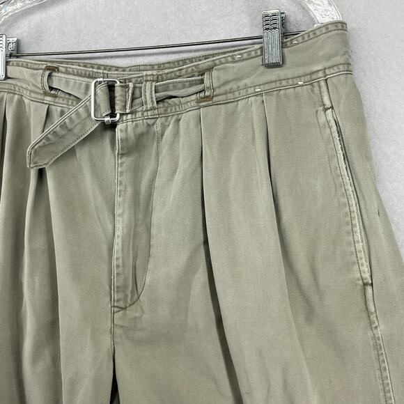 POLO RALPH LAUREN Shorts Mens 35 Military 8" Double Pleat Chino Belted Made USA - Picture 2 of 14